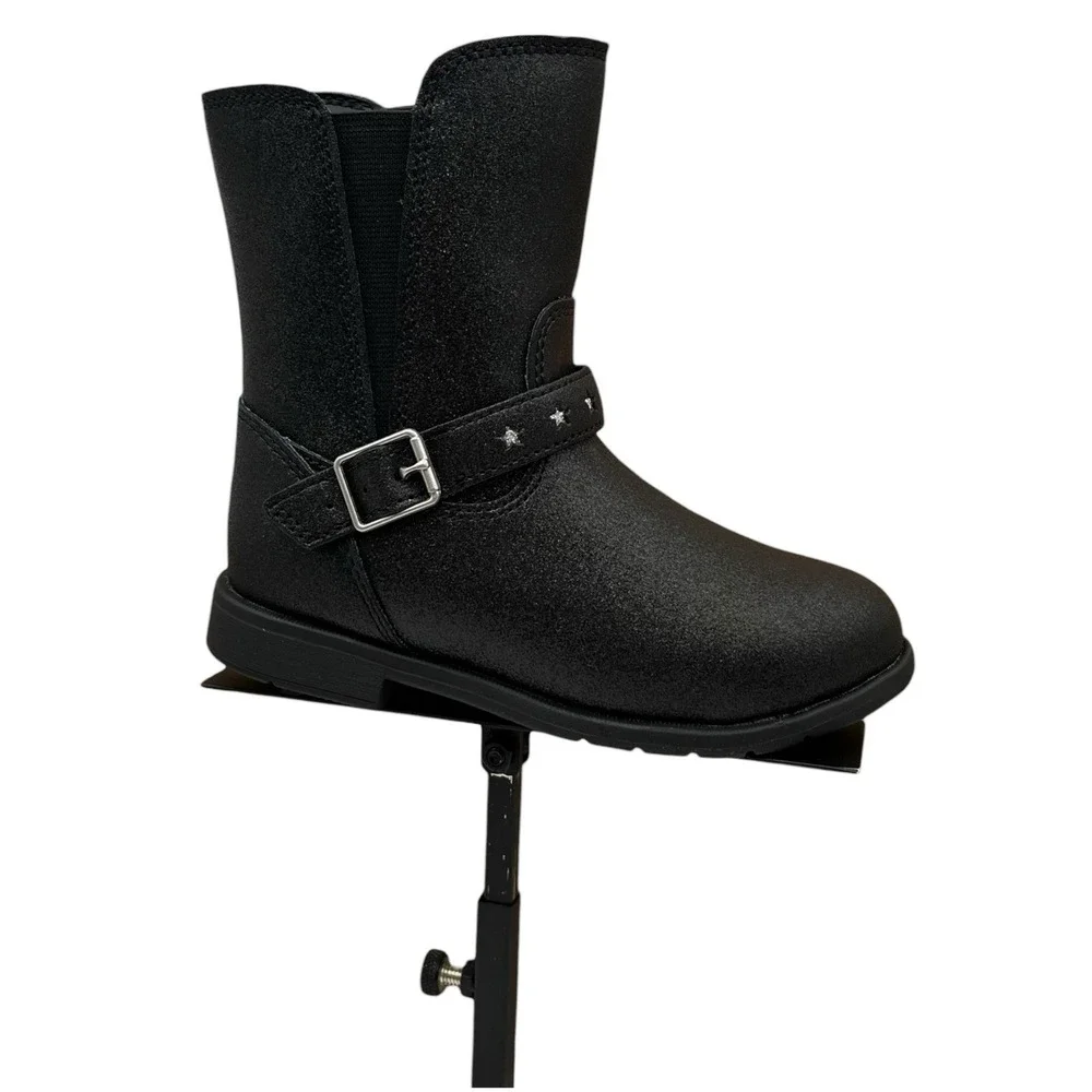 Stride Rite Toddler Girls Lizz Mid Calf Boots Size 10 WIDE Black Shimmer Easy On
